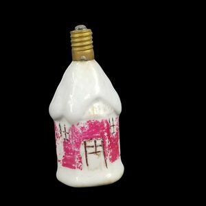 Snow Covered Roof House Figural Light Bulb Christmas Milk Glass Vintage Decor
